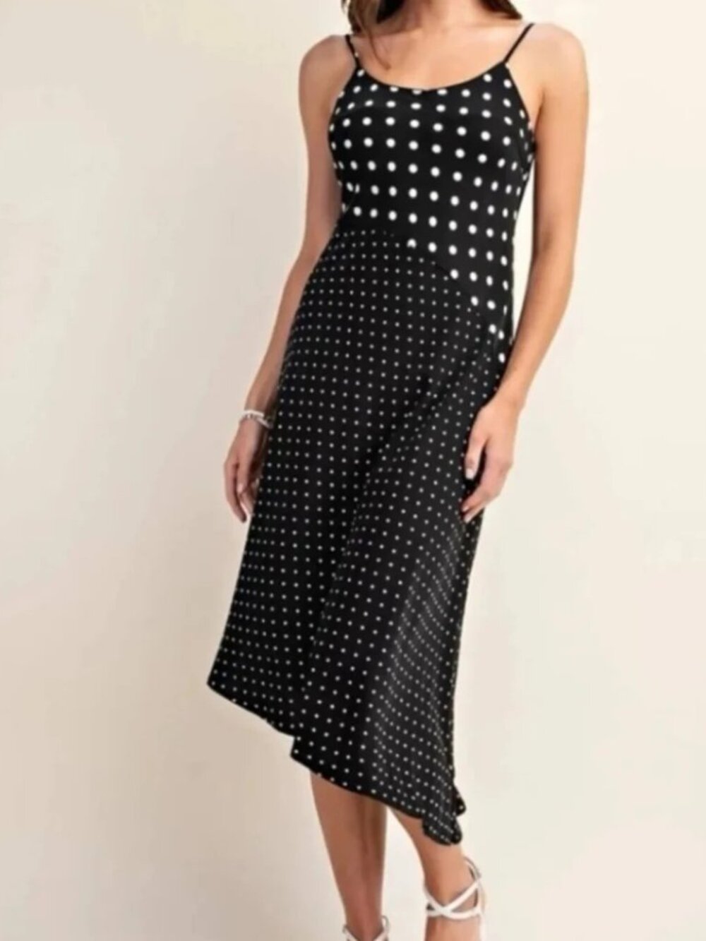 A New Day Polka Dot Print Satin Midi Dress
